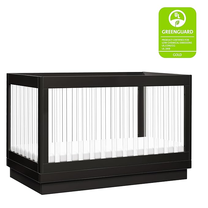 Babyletto Harlow Acrylic 3-in-1 Convertible Crib with Toddler Bed Conversion Kit in Black with Acrylic Slats, Greenguard Gold Certified