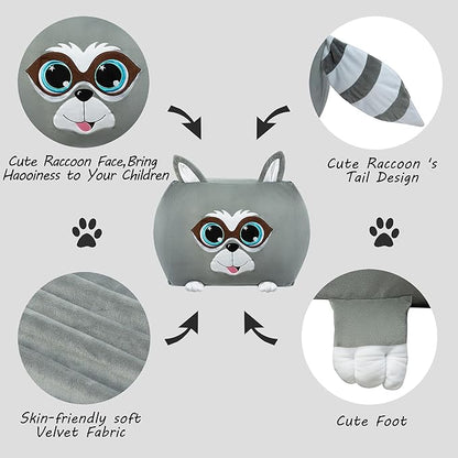 Cute Raccoon Toy Organizers and Storage for Kids Room Decor, Childrens Bean Bag Chairs, Extra Large Size, Velvet Super Soft Cover Only