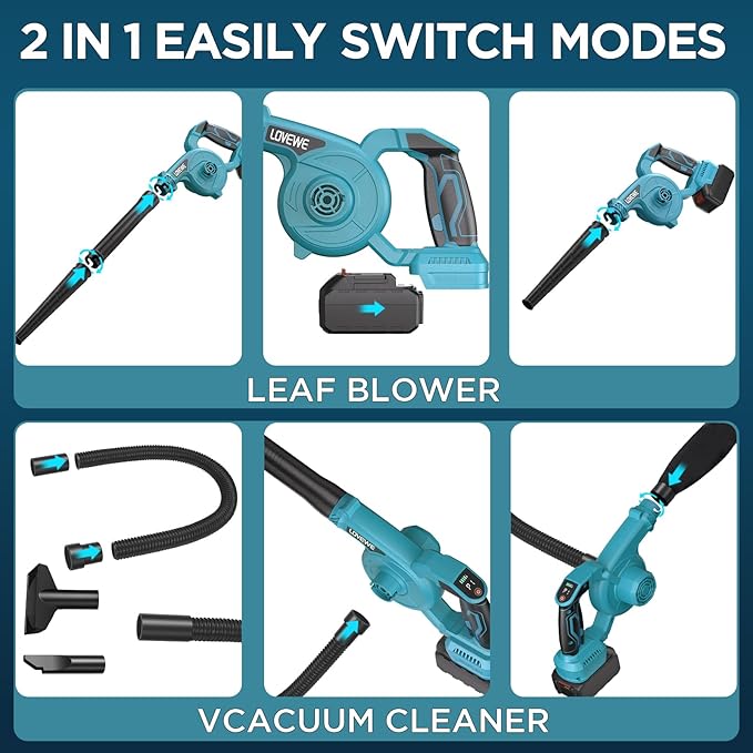 Cordless Leaf Blower, 150Mph 3 Speed Mode Handheld Electric Leaf Blowers 2-in-1 Lightweight Mini Cordless Leaf Vacuum with Brushless Motor for 18-21V Battery(Battery Not Included)