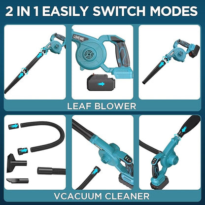 Cordless Leaf Blower, 150Mph 3 Speed Mode Handheld Electric Leaf Blowers 2-in-1 Lightweight Mini Cordless Leaf Vacuum with Brushless Motor for 18-21V Battery(Battery Not Included)