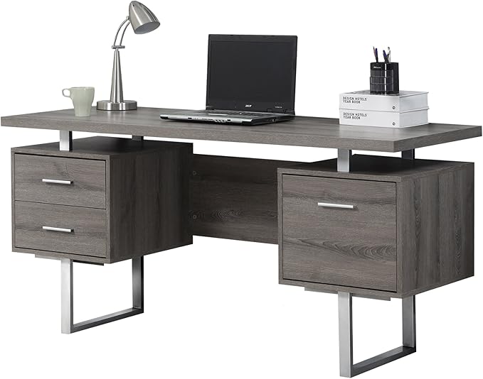 Monarch Specialties Dark Taupe Reclaimed-Look/Silver Metal Office Desk, 60-Inch