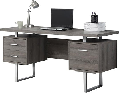 Monarch Specialties Dark Taupe Reclaimed-Look/Silver Metal Office Desk, 60-Inch