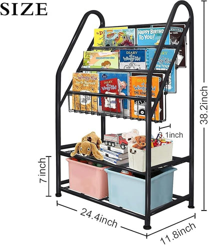aboxoo Metal Kids Bookshelf Black Toy Chests & Organizers Large Freestanding for Children Toy Chests & OrganizersRoom 25 in Toy Organizer Large Stable Bookcase Bookstore Library Bed Living Room