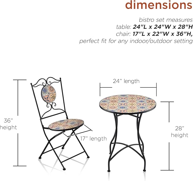 Alpine Corporation Indoor/Outdoor Mediterranean Tile Design Set Table and Chairs Patio Seating