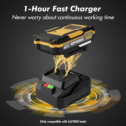 Leaf Blower Cordless - 21V Electric Cordless Leaf Blower with 2 Batteries and Charger, 2 Speed Mode, 2.0Ah Lightweight Battery Powered Leaf Blowers for Lawn Care, Patio, Blowing Leaves Lemon Yellow