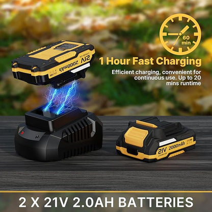 Leaf Blower, 21V Electric Cordless Leaf Blower, 2 X 2.0Ah Batteries and Charger Included, Lightweight Leaf Blower for Patio Cleaning, Lawn Care, Blowing Leaves and Dust, etc.