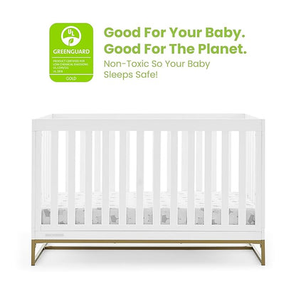 Delta Children Jade 4-in-1 Convertible Crib - Greenguard Gold Certified, Bianca White/Bronze