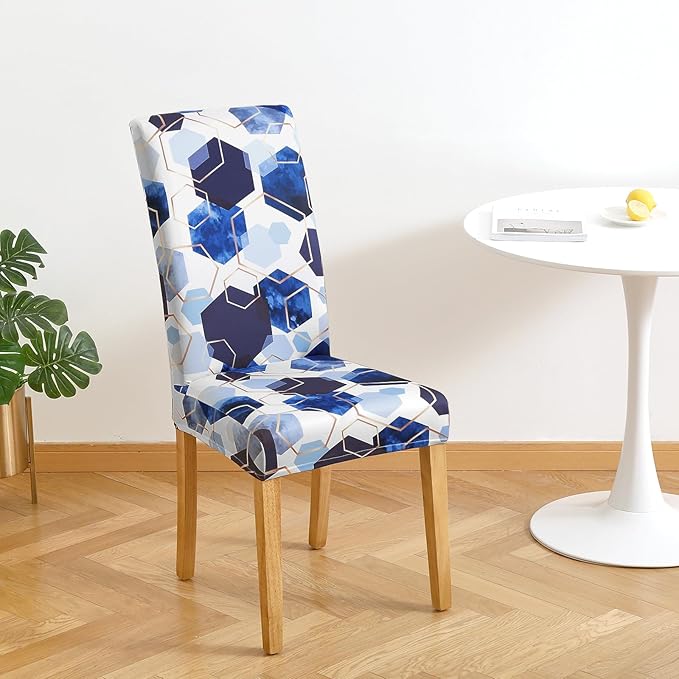 Gibelle Dining Room Chair Covers Set of 4, Soft Stretch Kitchen Chair Covers Slipcover Protector, Removable Washable Geometric Parson Chair Covers 4 Pack, Royal Blue
