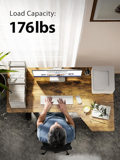 Marsail L Shaped Electric Standing Desk, 55x34 Inch Standing Desk Adjustable Height with Headphone Hook, Large Computer Desk Sit Stand Desk for Home Office Sturdy Writing Workstation, Vintage