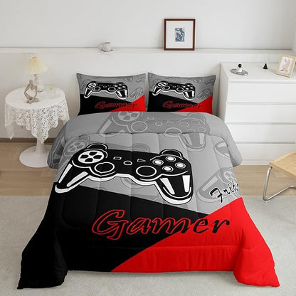 Feelyou Gamer Comforter Set for Boys Teens Gaming Bedding Set Video Game Contoller Home Decor for Kids Down Alternative Comforter Queen Size 3 Pieces 1 Comforter with 2 Pillowcases
