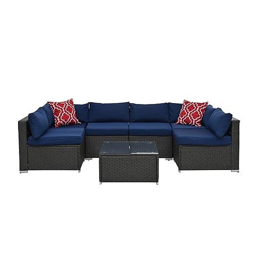 7 Piece Patio, Outdoor Furniture Sectional Sofa Rattan Wicker Conversation Set with Coffee Table and Water-resistant Cushion for Backyard Porch Balcony, B-Dark Gray d