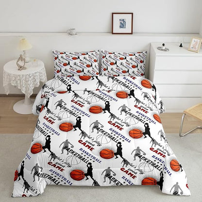 Erosebridal Teen Boys Basketball Bedding Full Size Basketball Player Quilt Set Kids Girls Sports Bed Comforter Set All Season,Soft Lightweight Duvet Set 1 Basketball Comforter and 2 Pillow Cases