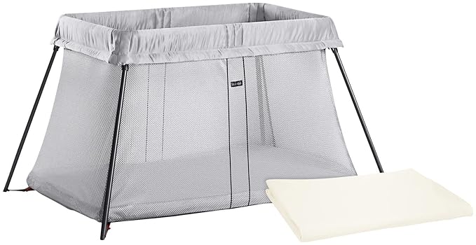 BABYBJORN Travel Crib Light - Silver + Fitted Sheet Bundle Pack