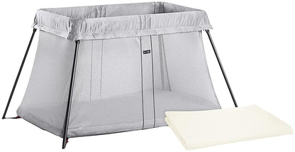 BABYBJORN Travel Crib Light - Silver + Fitted Sheet Bundle Pack