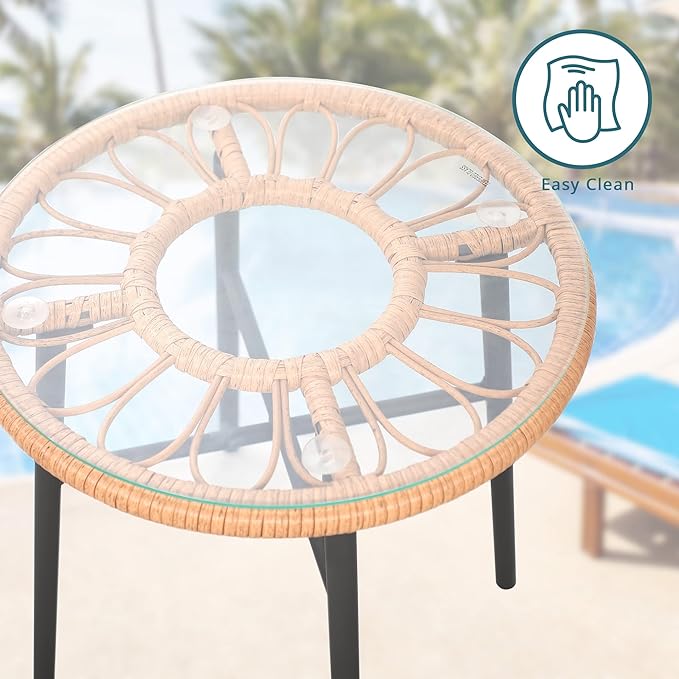3 Piece Patio Furniture Outdoor Conversation Bistro Set with Tempered Coffee Table and Wicker Chairs for Garden Balcony Backyard Yard Poolside (Green)