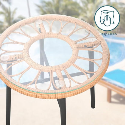 3 Piece Patio Furniture Outdoor Conversation Bistro Set with Tempered Coffee Table and Wicker Chairs for Garden Balcony Backyard Yard Poolside (Green)