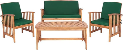 SAFAVIEH Outdoor Collection Rocklin Natural/ Green Cushion 4-Piece Conversation Patio Set