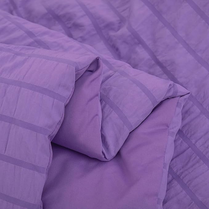 Twin Bed in a Bag Purple Seersucker Comforter Set 5-Pieces Microfiber Lightweight Comforter All Season Bedding Sets with Comforter,Flat Sheet,Fitted Sheet and Pillowcases