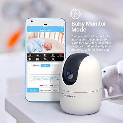 Amcrest 1080P WiFi Camera Indoor, Nanny Cam, Dog Camera, Sound & Baby Monitor, Human & Pet Detection, Motion-Tracking, Phone App, Pan/Tilt Wireless IP Camera, Night Vision, Smart Home ASH21-W