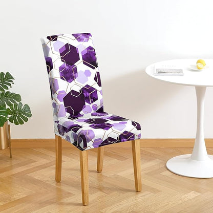 Gibelle Dining Room Chair Covers Set of 6, Soft Stretch Kitchen Chair Covers Slipcover Protector, Removable Washable Geometric Parson Chair Covers 6 Pack, Purple
