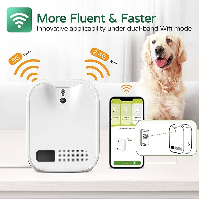 Pet Monitoring Camera Dog Treat Dispenser [New 2023 Pro] Two-Way Audio HD WiFi Dog Camera with 130° View, Remote Tossing App Compatible with Android/iOS, Night Vision, Wall Mounted