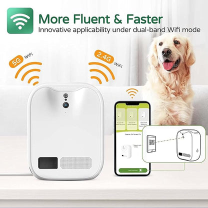 Pet Monitoring Camera Dog Treat Dispenser [New 2023 Pro] Two-Way Audio HD WiFi Dog Camera with 130° View, Remote Tossing App Compatible with Android/iOS, Night Vision, Wall Mounted