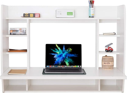 Wall Mount Laptop Office Desk with Shelves, White,