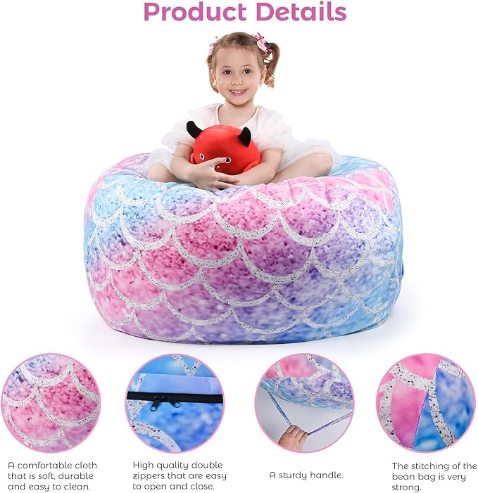 KABOER Bean Bag Cover for Kids,200L Stuffed Animal Storage Bean Bag Chair Cover |Stuffable Zipper Beanbag for Organizing Children Soft Plush Toys (32x29inch)