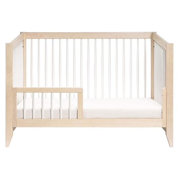 Babyletto Sprout 4-in-1 Convertible Crib with Toddler Bed Conversion Kit in Washed Natural and White, Greenguard Gold Certified