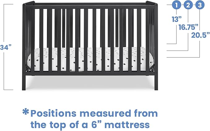 Delta Children Heartland 4-in-1 Convertible Crib, Black + Twinkle Galaxy Crib and Toddler Mattress (Bundle)