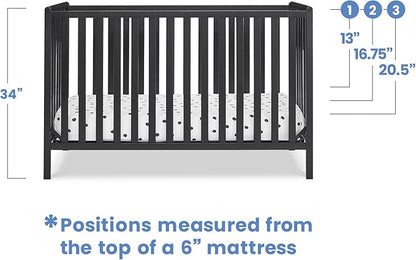 Delta Children Heartland 4-in-1 Convertible Crib, Black + Twinkle Galaxy Crib and Toddler Mattress (Bundle)