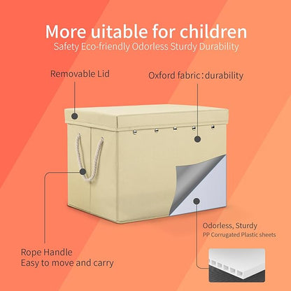 Toy Storage Box + Play Mat for Kids Toy Chest Organizer Toy Box for Toddlers Boys Girls Kids Toy Storage Organizer Storage Bins with Lids Large Toy Box Children's Rooms Nursery Playroom(ivory)