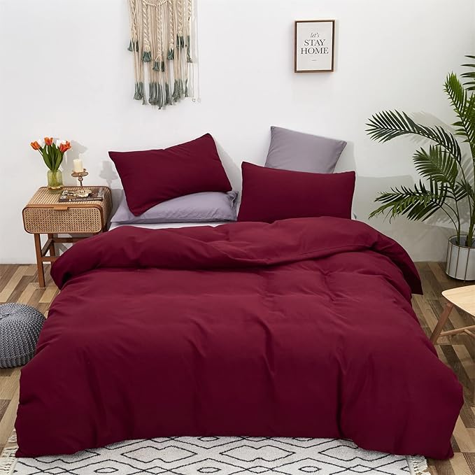 Burgundy Comforter Full Size Dark Red Bedding Set Soft Pure Burgundy Comforter Set Durable Burgundy 3 PCs Bed Set 1 Comforter with 2 Pillowcases