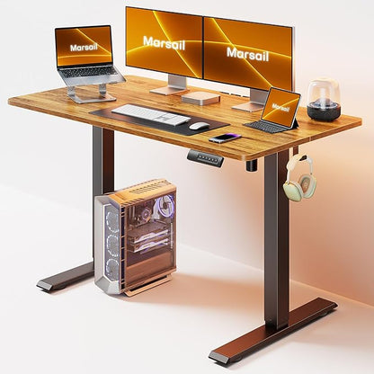 Marsail Electric Standing Desk, 48 * 24 Inch Height Adjustable Sit Stand up Desk with 3 Memory Preset, Headphone Hook Computer Desk Workstation for Home Office, Treadmill Pad