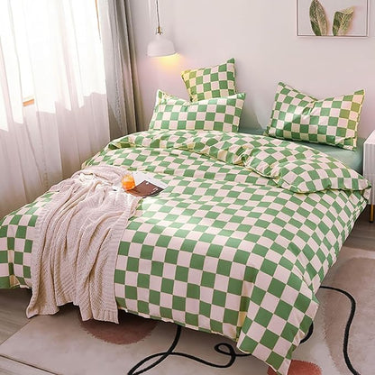 Green White Grid Comforter Set Twin Sage Green Plaid Bedding Set Girls Light Green White Checkered Bed Comforter Set Breathable Blanket Set Kids Durable Bedding Comforter Set