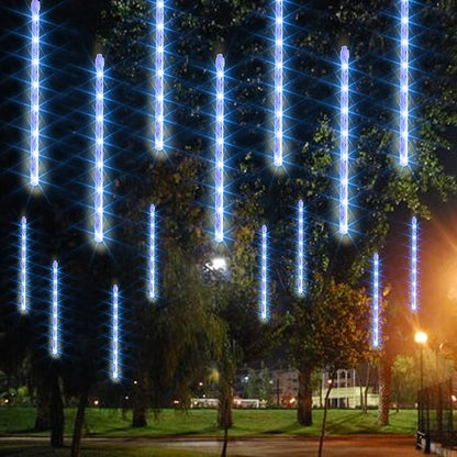Dazzle Bright Christmas Lights Outdoor, 288LED Meteor Shower Rain Lights 12 Inch 8 Tubes, Waterproof Plug in Falling Icicle Lights Christmas Decorations for Xmas Tree Yard House Decor (Blue)