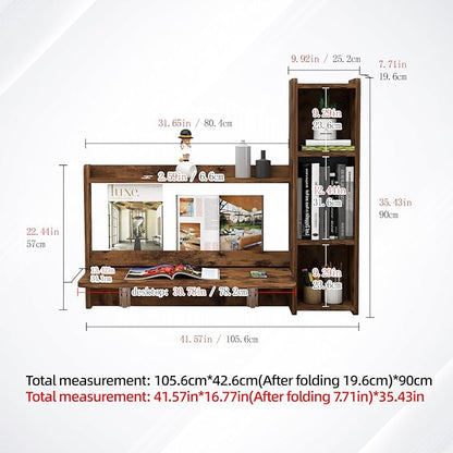 Pmnianhua Farmhouse Floating Desk,41''Wall Mounted Desk,L Shaped Folding Table,Fold Down Laptop Computer Table with Storage for Wall Bedroom Small Space (Rustic Brown-Right)