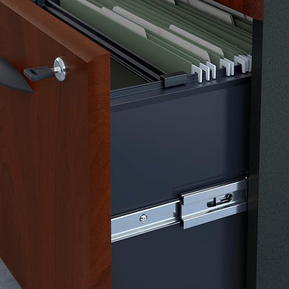 Bush Business Furniture Series A 3 Drawer Mobile File Cabinet in Hansen Cherry & Galaxy - Assembled, Rolling Document Storage for Home or Professional Office