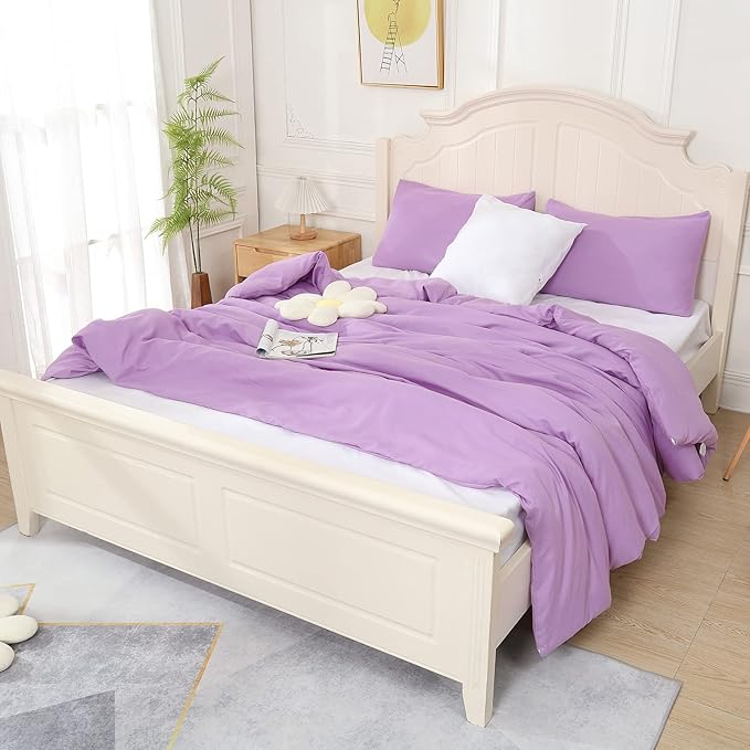 Lavender Purple Comforter Twin Size, Modern Bedding Set for Girls/Women, Cute Soft & Lightweight Chic Microfiber Bed Sets, 2pc- 1 Comforter & 1 Pillowcase (66x90 Inches)
