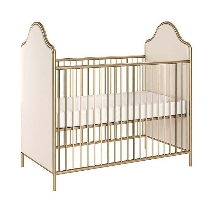 Little Seeds Piper Upholstered Metal Crib, Gold