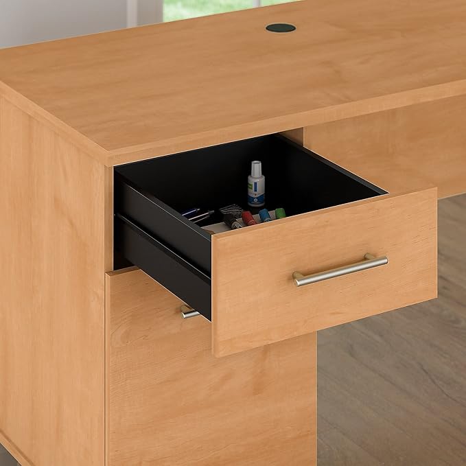 Bush Furniture Somerset 3 Position Sit to Stand L Shaped Desk with Hutch in Maple Cross Ergonomic Height Adjustable Standing Computer/Laptop Table for Home Office