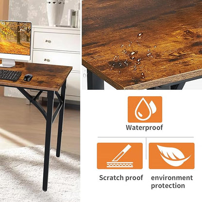 TEMI Folding Desk 31.5", Computer Desk for Home Office, Folding Table No Assembly Required, Office Desk for Small Space, Small Desk with Stable Black Frame, Rustic Brown