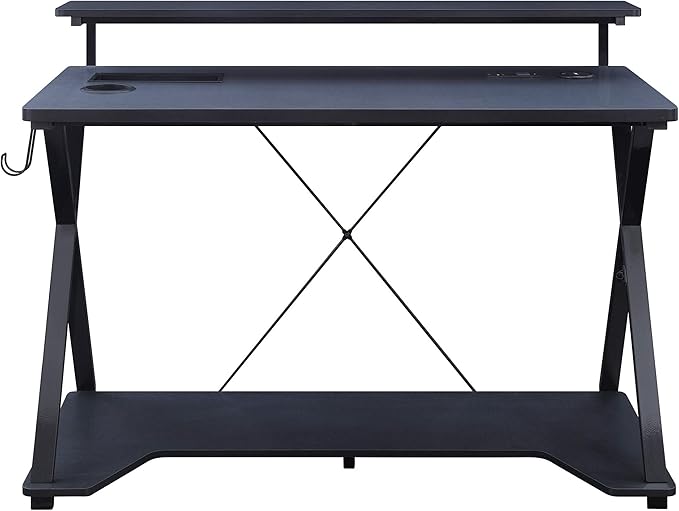 OSP Home Furnishings Checkpoint Ghost Battlestation Gaming Desk with RGB LED Lights, Black