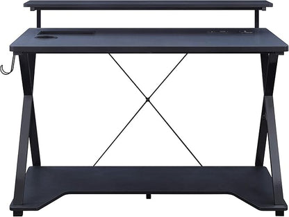 OSP Home Furnishings Checkpoint Ghost Battlestation Gaming Desk with RGB LED Lights, Black