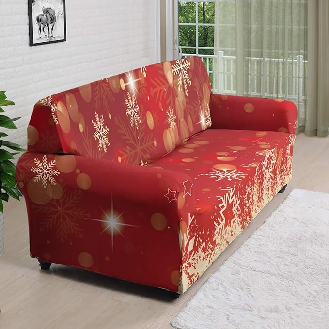 FKELYI Christmas Snow Sofa Slipcover Stretch Sofa Couch Cover for Living Room Non-Slip Furniture Protector Washable Sofa Slipcovers XL