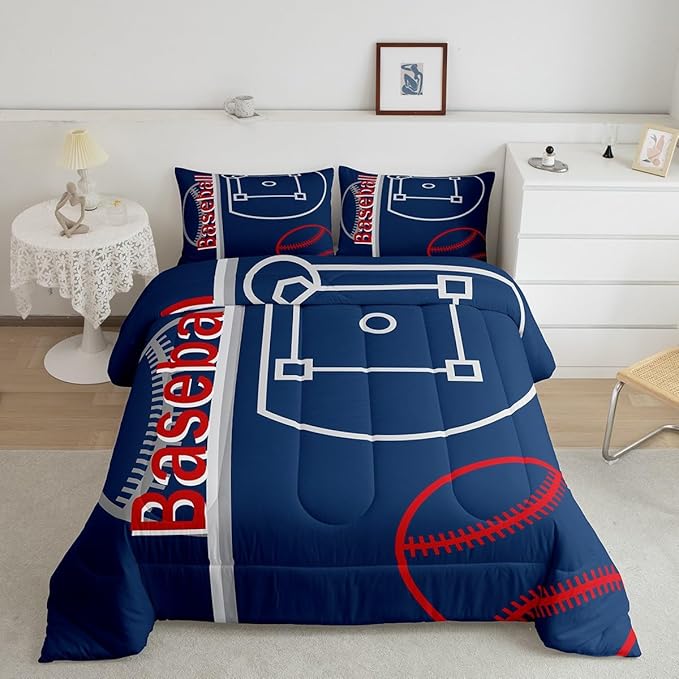 Feelyou Baseball Bedding Set Full Size Sports Game Comforter Set for Kids Boys Girls Decor Baseball Gaming Comforter Microfiber Ball Duvet Set Bedroom Quilt Set