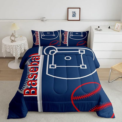 Feelyou Baseball Bedding Set Full Size Sports Game Comforter Set for Kids Boys Girls Decor Baseball Gaming Comforter Microfiber Ball Duvet Set Bedroom Quilt Set