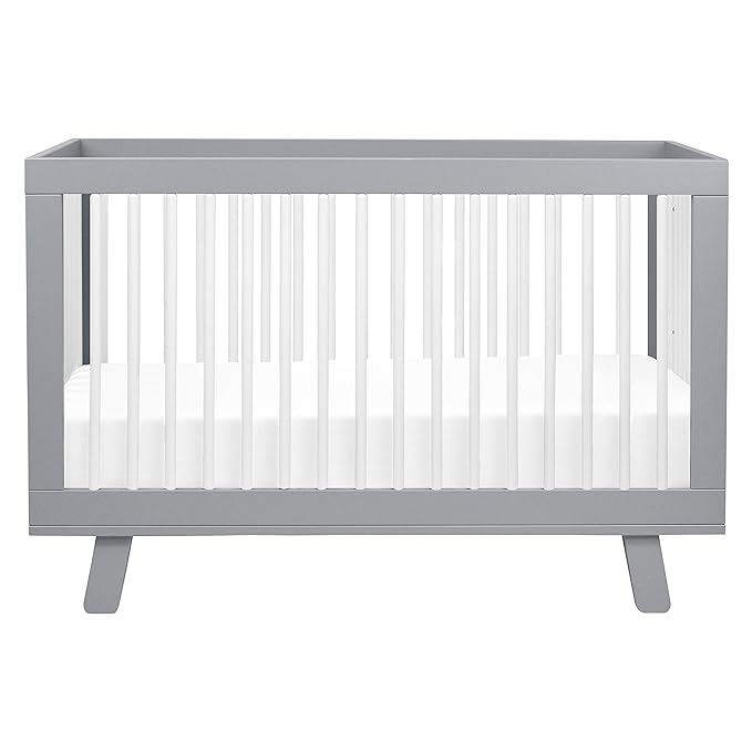 Babyletto Hudson 3-in-1 Convertible Crib with Toddler Bed Conversion Kit in Grey and White, Greenguard Gold Certified
