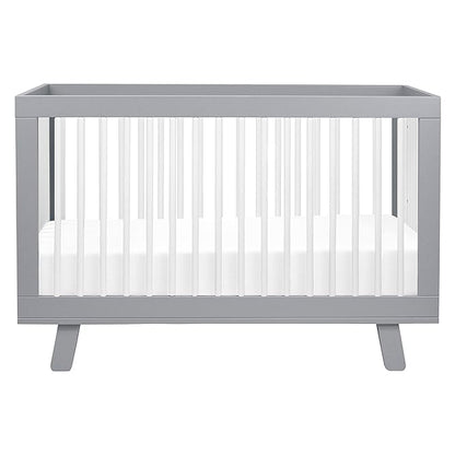 Babyletto Hudson 3-in-1 Convertible Crib with Toddler Bed Conversion Kit in Grey and White, Greenguard Gold Certified