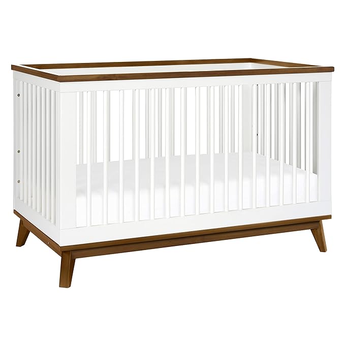 Babyletto Scoot 3-in-1 Convertible Crib with Toddler Bed Conversion Kit in White and Natural Walnut, Greenguard Gold Certified